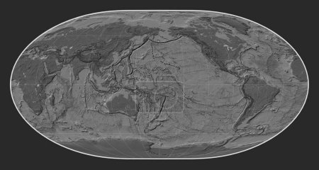 Foto de Mapa mundial de elevación bilevel en la proyección Loximutal centrado en la línea de fecha - Imagen libre de derechos