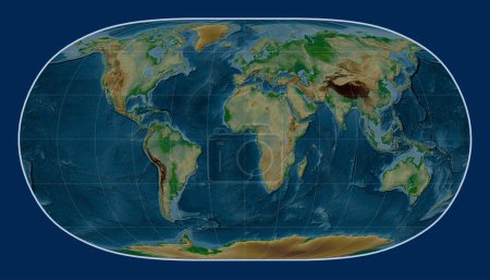 Téléchargez les photos : Carte de l'altitude physique mondiale dans la projection Natural Earth II centrée sur le méridien principal - en image libre de droit