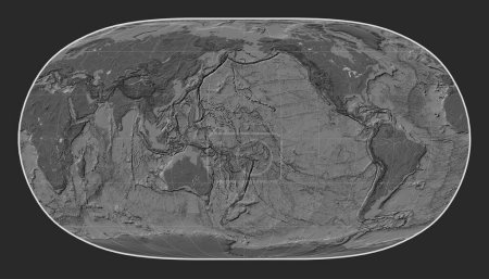 Foto de Mapa mundial de elevación bilevel en la proyección de la Tierra Natural II centrado en la línea de fecha - Imagen libre de derechos