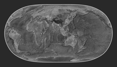 Foto de Mapa mundial de elevación a escala de grises en la proyección de la Tierra Natural II centrada en la longitud del meridiano 90 este - Imagen libre de derechos
