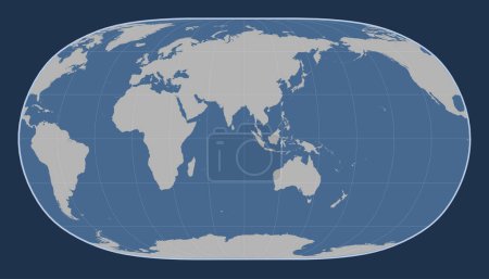 Téléchargez les photos : Carte des contours solides du monde dans la projection Natural Earth II centrée sur la 90e longitude est du méridien - en image libre de droit