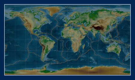 Téléchargez les photos : Limites des plaques tectoniques sur la carte d'élévation physique du monde dans la projection cylindrique Patterson centrée sur le méridien principal - en image libre de droit