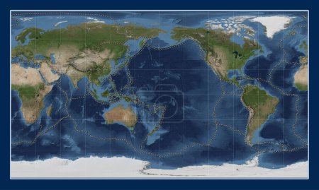 Foto de Límites de placas tectónicas en el mapa satelital de mármol azul mundial en la proyección cilíndrica Patterson centrada en la línea de fecha - Imagen libre de derechos