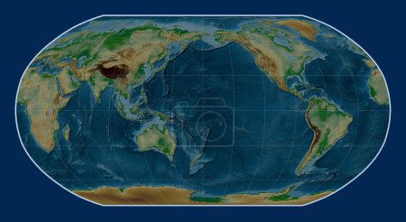 Photo for World physical elevation map in the Robinson projection centered on the date line - Royalty Free Image
