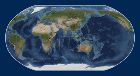 Photo for World blue Marble satellite map in the Robinson projection centered on the 90th meridian east longitude - Royalty Free Image
