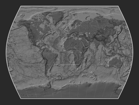Foto de Mapa mundial de elevación de bileveles en la proyección Times centrado en el meridiano primario - Imagen libre de derechos