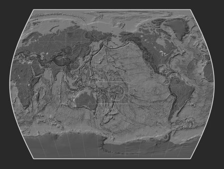 Photo for Tectonic plate boundaries on the world bilevel elevation map in the Times projection centered on the date line - Royalty Free Image