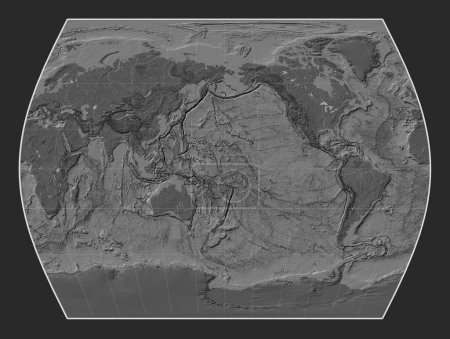 Téléchargez les photos : Carte de l'élévation du niveau du globe dans la projection du Times centrée sur la ligne de date - en image libre de droit