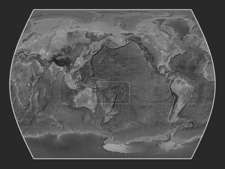 Téléchargez les photos : Carte mondiale de l'altitude en niveaux de gris dans la projection du Times centrée sur la ligne de date - en image libre de droit