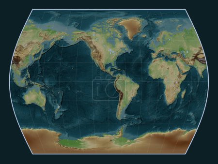 Téléchargez les photos : Carte d'élévation de style wikipédia du monde dans la projection Times centrée sur la 90e longitude méridienne ouest - en image libre de droit