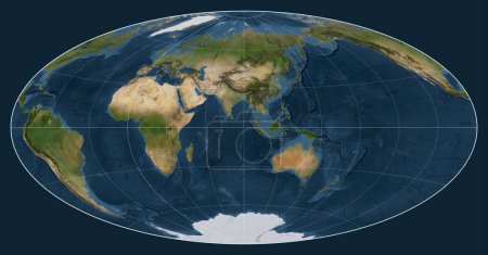 Téléchargez les photos : Carte satellite du monde dans la projection Aitoff centrée sur le méridien 90 longitude est - en image libre de droit