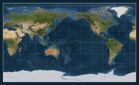 Téléchargez les photos : Carte satellite du monde dans la projection Compact Miller centrée sur le méridien 180 de longitude - en image libre de droit