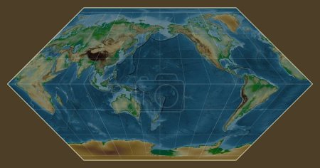 Foto de Mapa físico del mundo en la proyección de Eckert I centrado en el meridiano 180 de longitud - Imagen libre de derechos