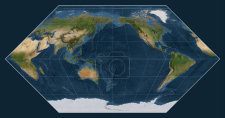 Téléchargez les photos : Carte satellite du monde dans la projection Eckert I centrée sur le méridien 180 longitude - en image libre de droit