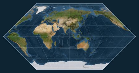 Téléchargez les photos : Carte satellite du monde dans la projection Eckert I centrée sur le méridien 90 longitude est - en image libre de droit