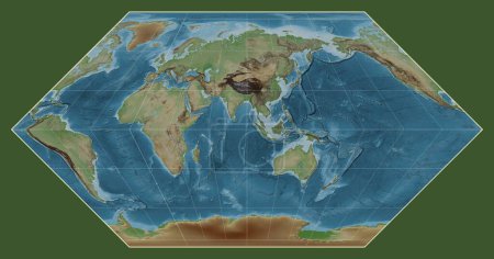Photo for Colored elevation map of the world in the Eckert I projection centered on the meridian 90 east longitude - Royalty Free Image
