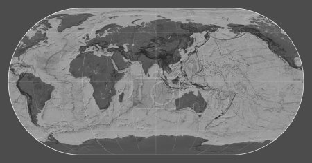Téléchargez les photos : Carte bilevel du monde dans la projection Eckert III centrée sur le méridien 90 longitude est - en image libre de droit
