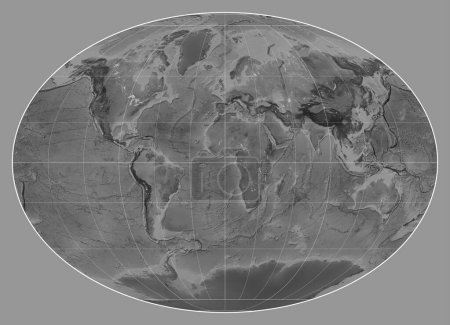 Téléchargez les photos : Carte en niveaux de gris du monde dans la projection Fahey centrée sur le méridien 0 longitude - en image libre de droit