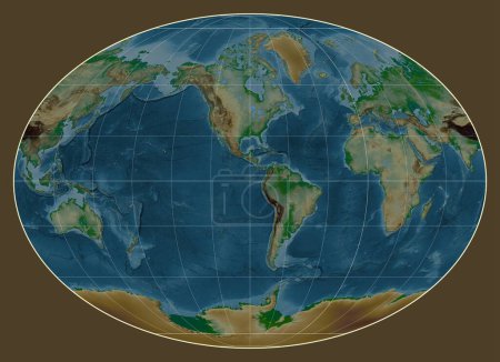 Téléchargez les photos : Carte physique du monde dans la projection de Fahey centrée sur le méridien 90 longitude ouest - en image libre de droit