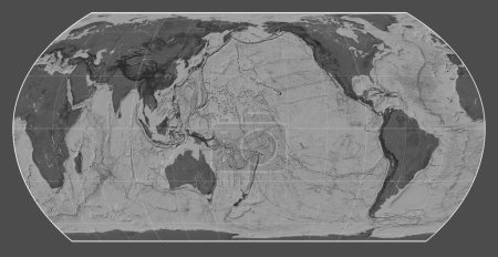 Téléchargez les photos : Carte bilevel du monde dans la projection asymétrique Hatano Equal Area centrée sur la longitude du méridien 180 - en image libre de droit