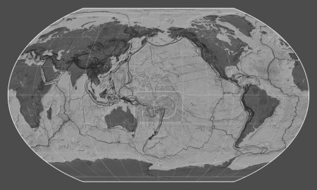 Téléchargez les photos : Limites des plaques tectoniques sur une carte bilevel du monde dans la projection Kavrayskiy VII centrée sur la longitude du méridien 180 - en image libre de droit