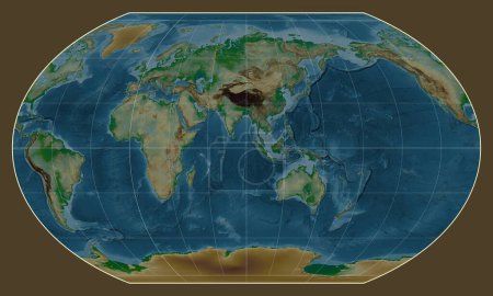 Téléchargez les photos : Carte physique du monde dans la projection de Kavrayskiy VII centrée sur le méridien 90 longitude est - en image libre de droit
