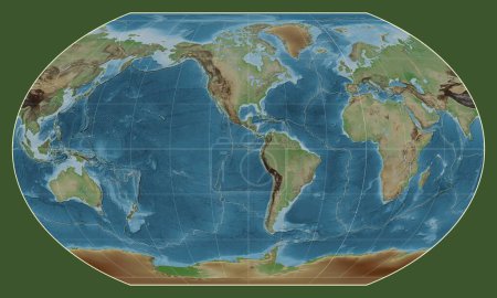 Téléchargez les photos : Limites des plaques tectoniques sur une carte d'altitude colorée du monde dans la projection de Kavrayskiy VII centrée sur le méridien 90 longitude ouest - en image libre de droit