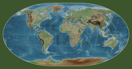 Téléchargez les photos : Limites des plaques tectoniques sur une carte d'altitude colorée du monde dans la projection de Loximuthal centrée sur la longitude du méridien 0 - en image libre de droit
