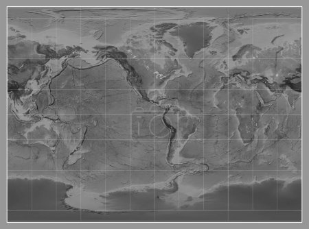 Téléchargez les photos : Carte en niveaux de gris du monde dans la projection cylindrique Miller centrée sur la longitude méridienne 90 ouest - en image libre de droit