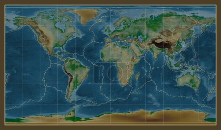 Photo for Tectonic plate boundaries on a physical map of the world in the Patterson Cylindrical projection centered on the meridian 0 longitude - Royalty Free Image