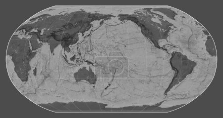 Photo for Bilevel map of the world in the Robinson projection centered on the meridian 180 longitude - Royalty Free Image
