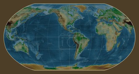 Photo for Physical map of the world in the Robinson projection centered on the meridian -90 west longitude - Royalty Free Image