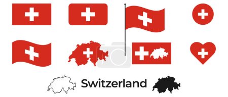 Téléchargez les illustrations : Drapeau de Suisse. Silhouette de Suisse. symbole national. - en licence libre de droit