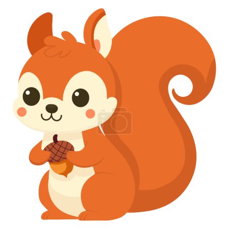Téléchargez les illustrations : Joli écureuil avec un gland. Illustration vectorielle de dessin animé - en licence libre de droit