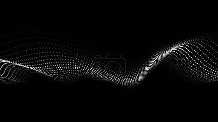 Illustration for Wave of moving dots on an abstract dark background. Vector illustration. - Royalty Free Image
