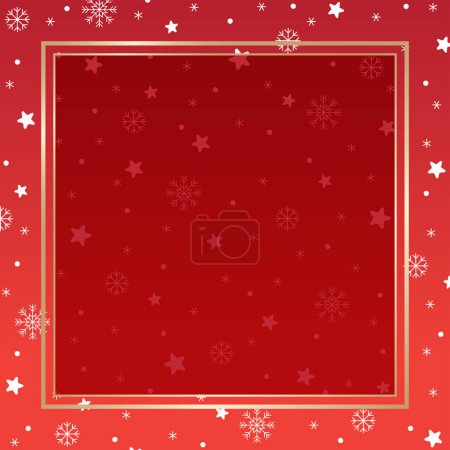 Illustration for Cute Merry Christmas Santa Claus Winter Snow Snowflake Snowman Confetti Decorative Square Post Card Poster Banner Red Gold Background Copy Space Square Template Border Frame Christmas Advertising - Royalty Free Image