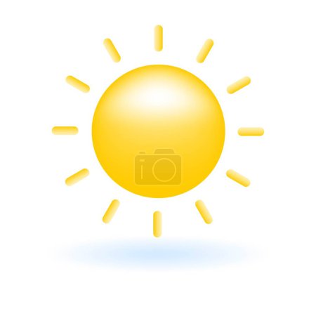 Illustration for 3D Sun Power Renewable Energy Icon. Eco Sustainability Environment Concept. Glossy Glass Plastic Yellow Color. Cute Realistic Cartoon Minimal Style. 3D Render Vector Icon UX UI Isolated Illustration. - Royalty Free Image