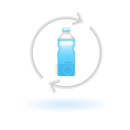 Icono de botella de plástico para mascotas de reciclaje 3D. Eco Sostenibilidad Concepto Ambiental. Color plástico de vidrio brillante. Lindo estilo realista de dibujos animados mínimo. Icono de Vector de renderizado 3D UX UI Ilustración aislada.