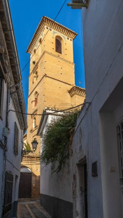 Tower of the Church of El Salvador in the Albaicin neighborhood, in Granada, Spain. High quality photo