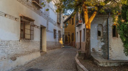Straße im beliebten Viertel Albaicin in der Stadt Granada, in Andalusien, Spanien. Hochwertiges Foto