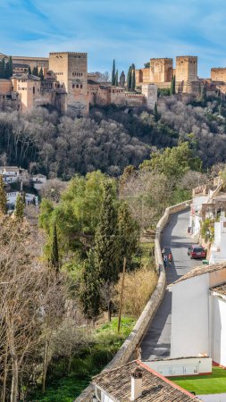 Photo for Granada, Spain, February 14, 2024. The Alhambra from the Sacromonte neighborhood, in Granada. High quality photo - Royalty Free Image