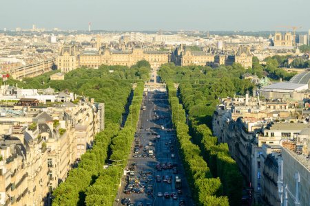 Photo for This landscape photo was taken, in Europe, in France, in ile de France, in Paris, in summer. We see the Avenue des Champs-elysees and the Louvre, under the Sun. - Royalty Free Image
