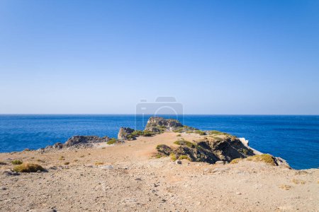 Photo for This landscape photo was taken, in Europe, in Greece, in Crete, in Agios Pavlos, By the Mediterranean sea, in summer. We see the rocky coast and its arid cliffs, under the sun. - Royalty Free Image