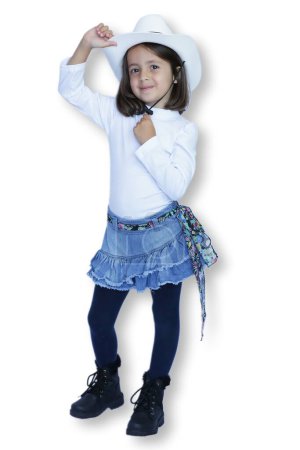 Photo for Child with white hat and jeans with white background. - Royalty Free Image