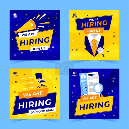 Illustration for Modern Business Job Vacancy We Are Hiring Social Media Post Template - Royalty Free Image