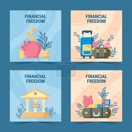 Ilustración de Colorida libertad financiera Social Media Post Plantillas Colección - Imagen libre de derechos