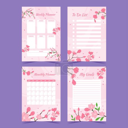 Spring Cherry Blossom Journal Planner Templates Collection