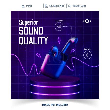 Gadget Earbud and Headphone Wireless Technology Social Media Post Template