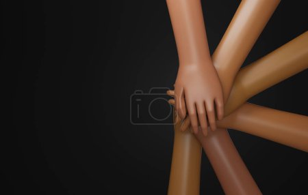 Photo for People hands join forces on black background black history month brown hands african american Equality sign. 3d render illustration - Royalty Free Image
