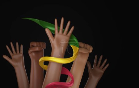 Photo for People raising their fists on black background Black history month, brown hands, african american, equality sign. 3d render illustration - Royalty Free Image